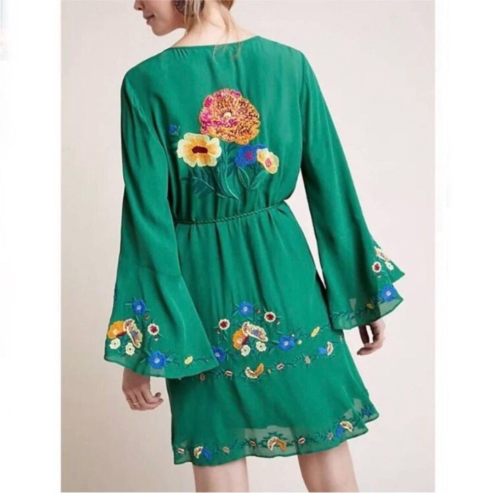 Farm Rio Jessalyn Embroidered Floral Belted Dress Green - Picture 2 of 12